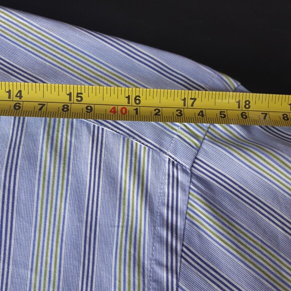 ETRO Milano SZ 39 Blue, Green & White Stripe Men's Cotton Button Up Shirt - Picture 10 of 12